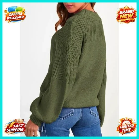 Women's Long Sleeve Crewneck Pullover Sweater Loose Fit Knit Casual